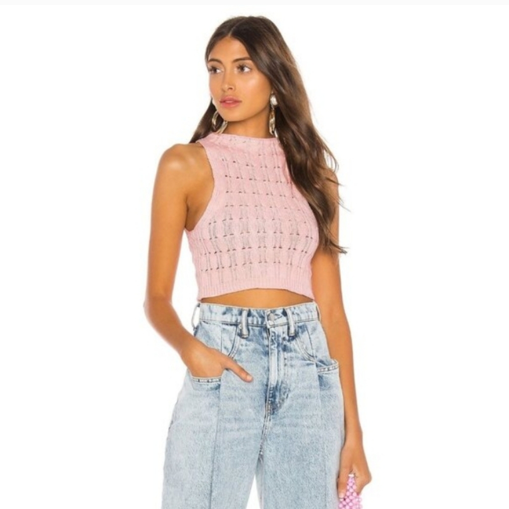 LPA Kamryn Light Pink Knit Sleeveless Sweater Crop Top